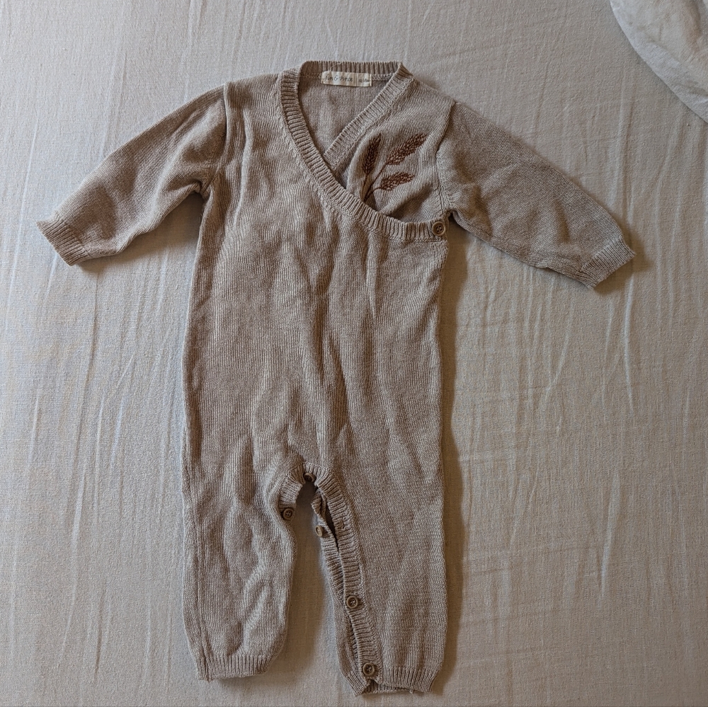 Fin & Vince Beige Knit Footie One Piece